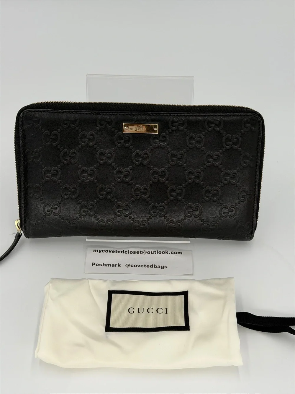 Gucci Black GG Embossed Zip-Around Organizer Wallet Good Condition